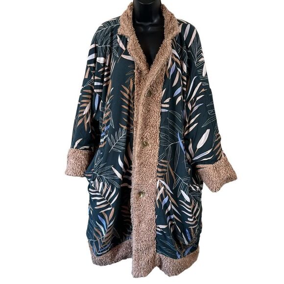 Sseko Designs Noonday Collection Reversible Sherpa Coat, Beige and Bwindi - Picture 13 of 13
